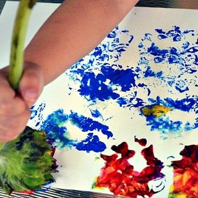 Preschool Painting with Flowers