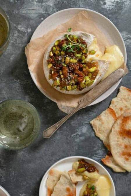 Baked Brie with Fig Jam and Pistachios