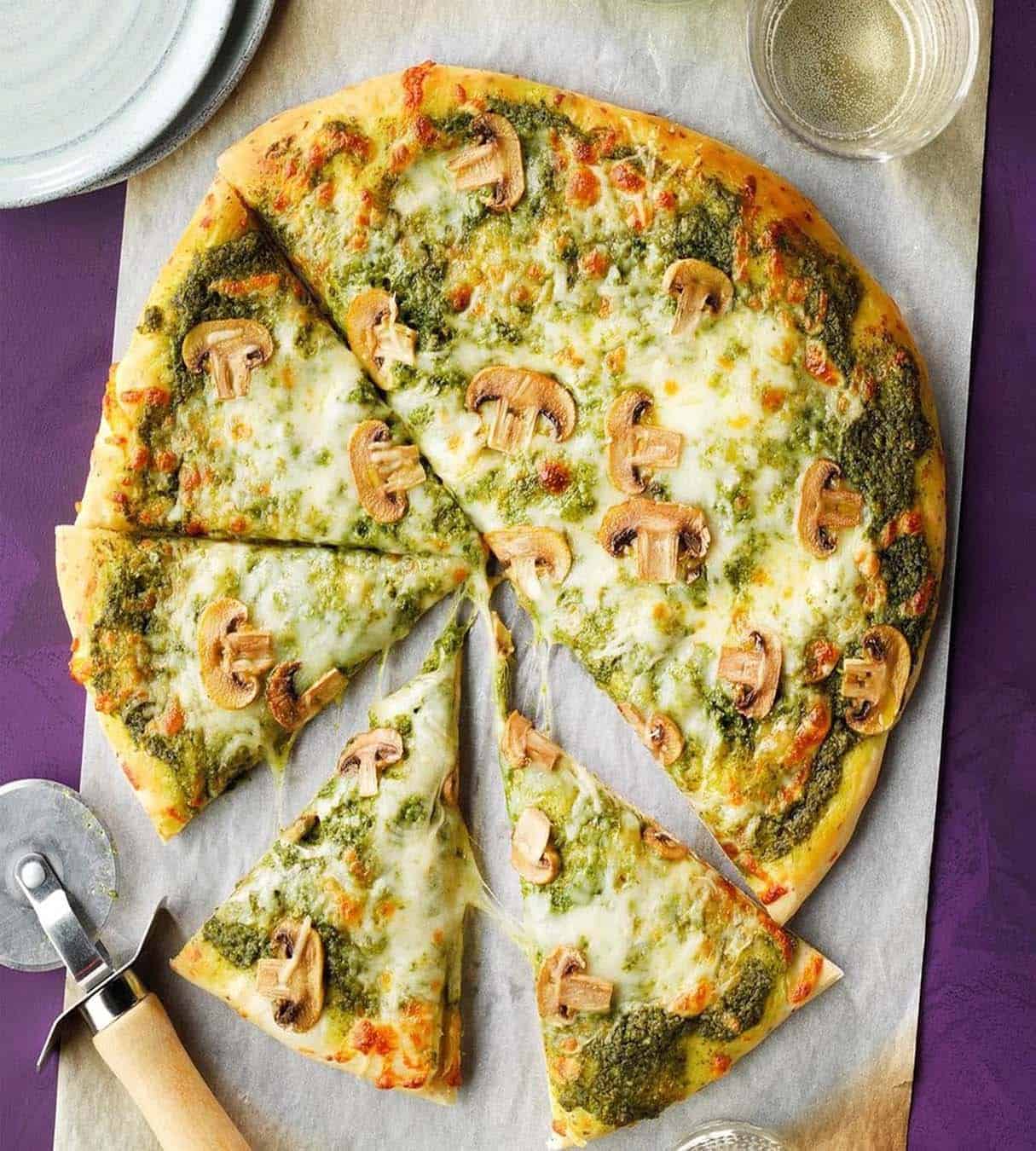 Homemade Pesto Flatbread with Basil, Oregano and Parmesan Cheese