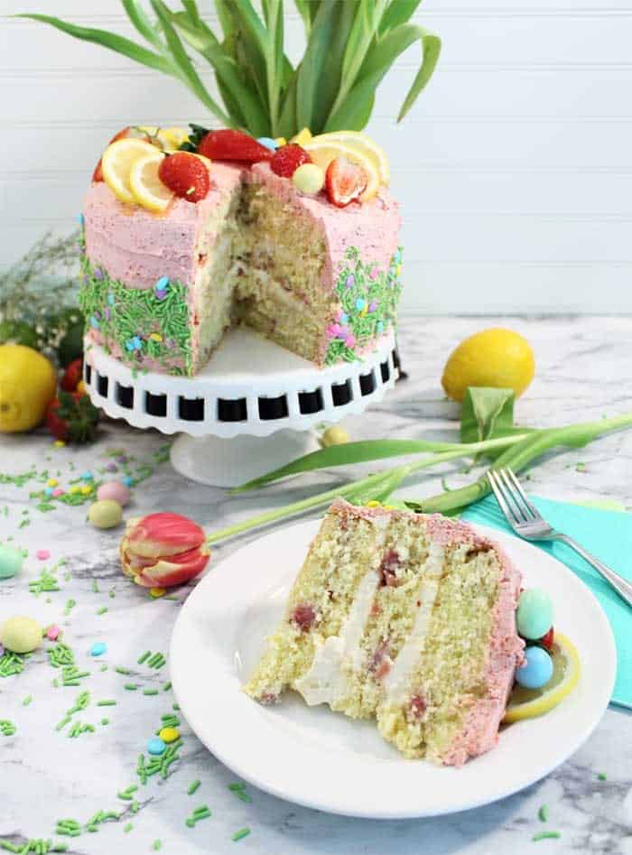 Easter Strawberry Lemon Cake with Strawberry Buttercream