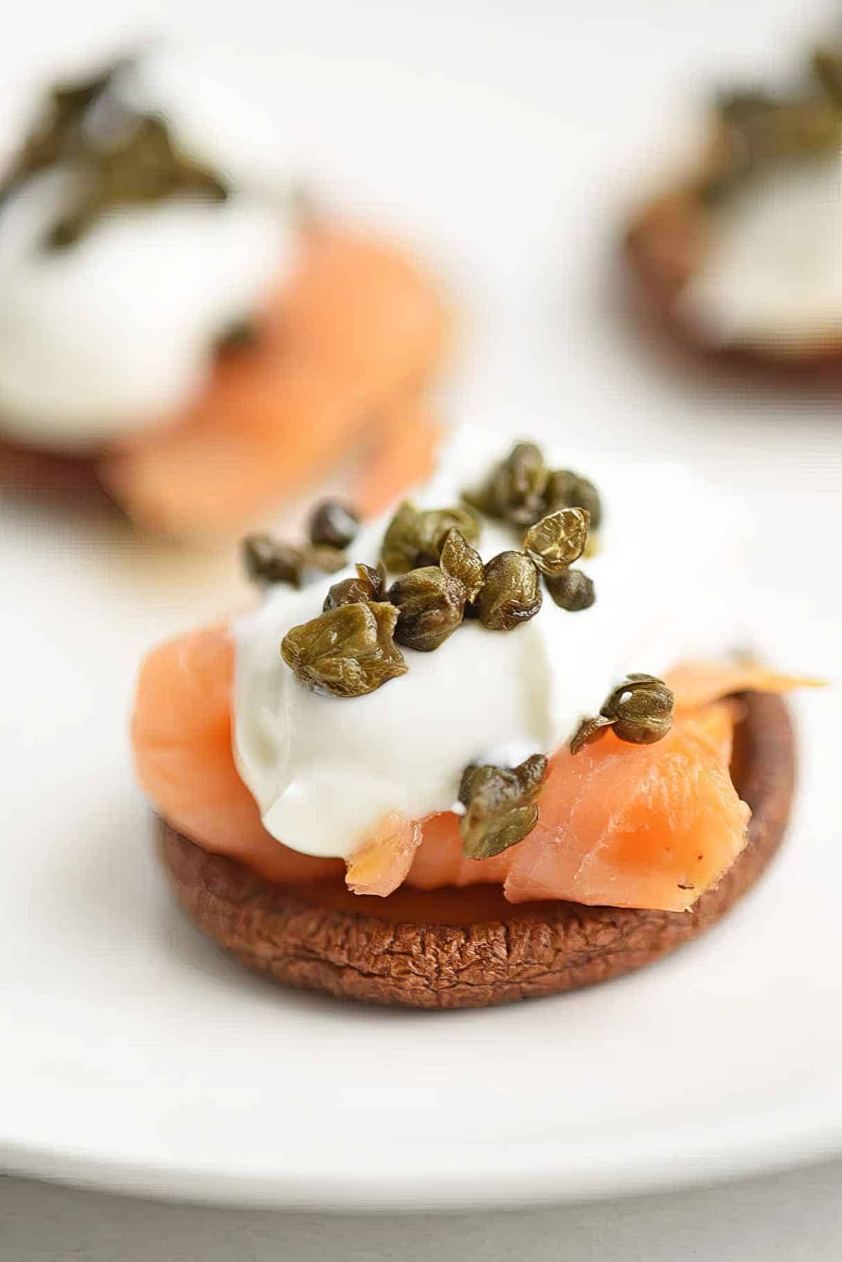 Crispy Mushroom Caps with Best Salmon, Cream Cheese and Lox