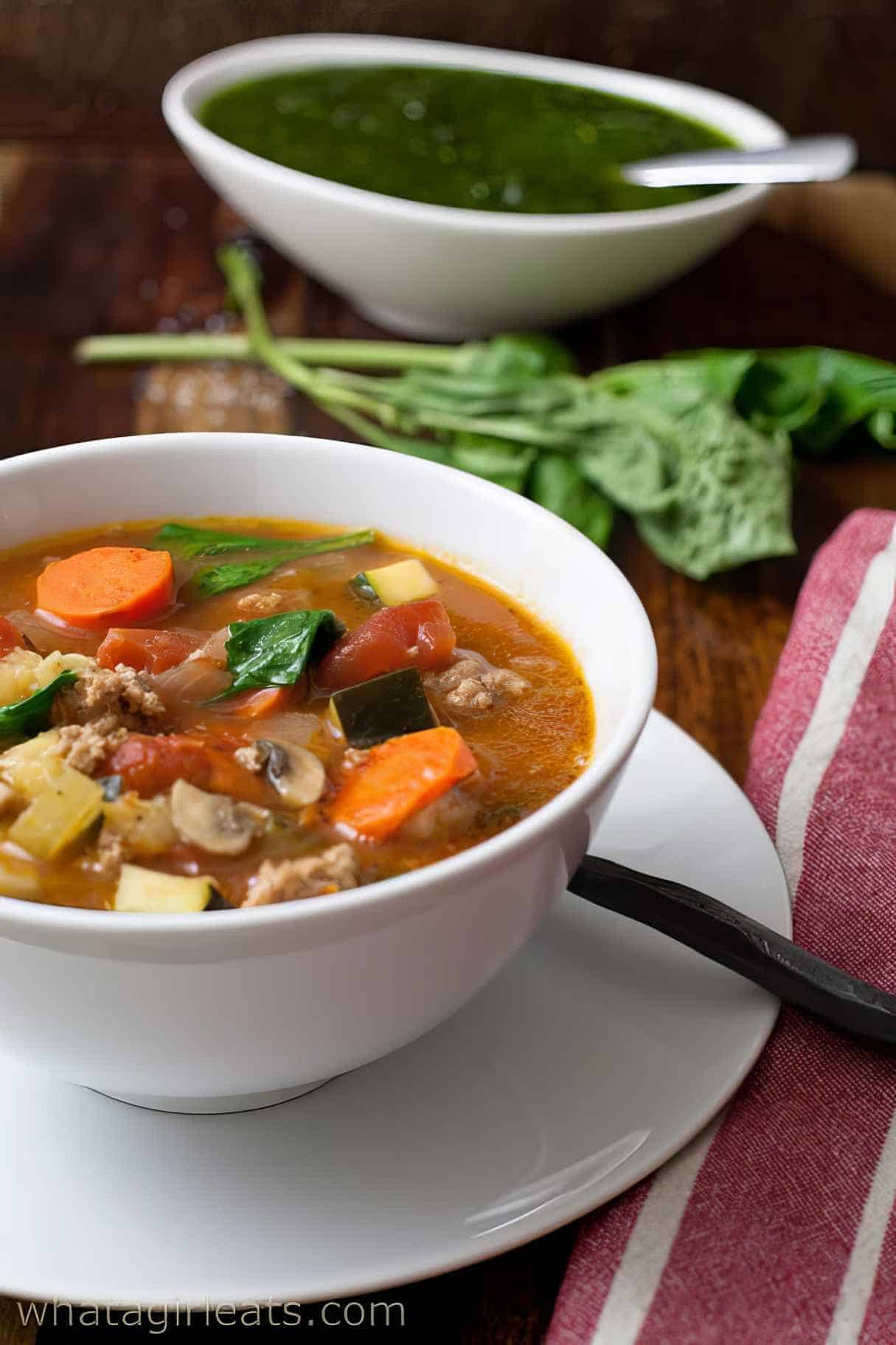 Whole30 Mediterranean Soup With Sausage and Vegetables