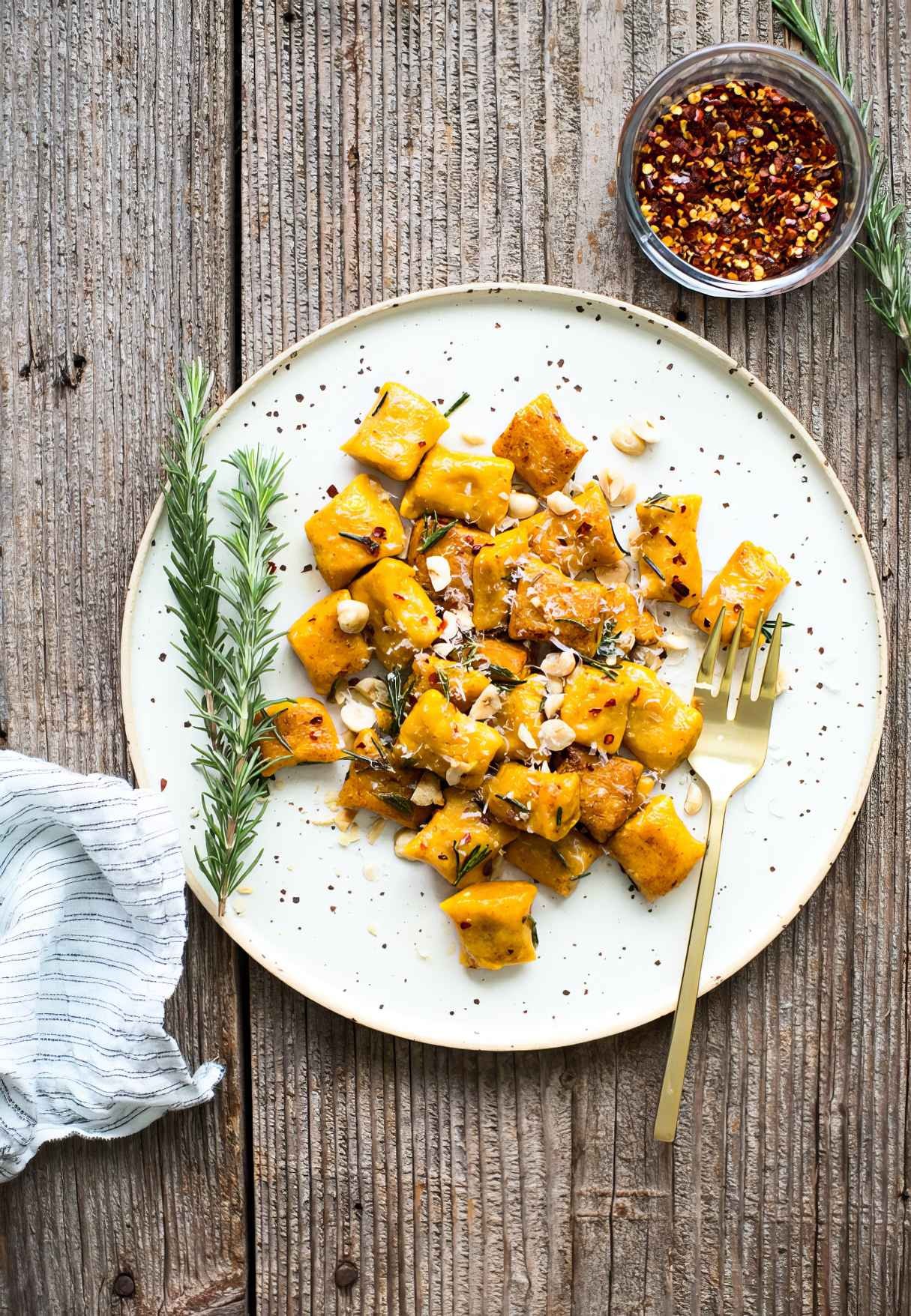 Pumpkin Ricotta Gnocchi with Rosemary Brown Butter and Brown Sugar Sauce