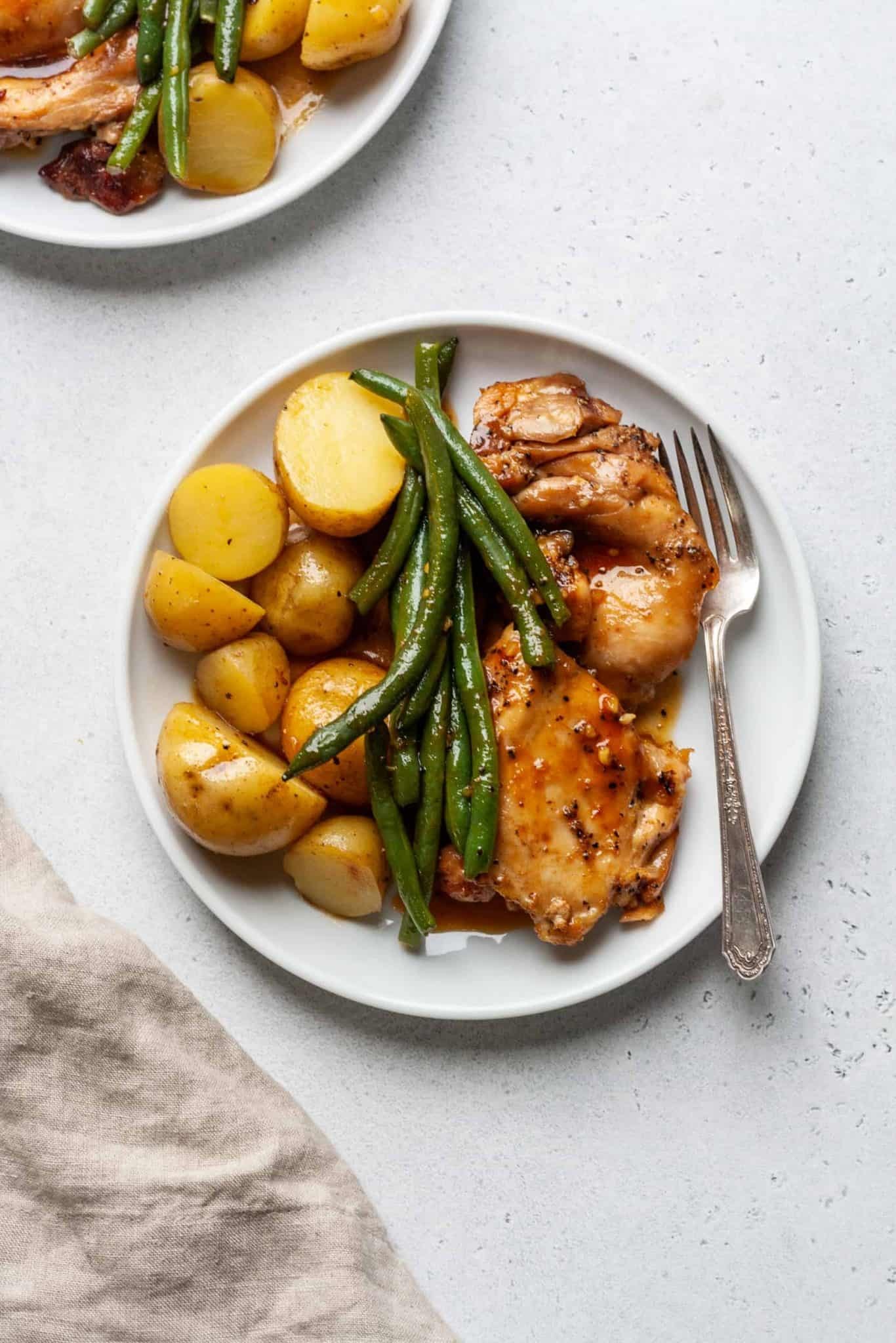 Honey Garlic Slow Cooker Chicken Thighs and Potatoes with Green Beans