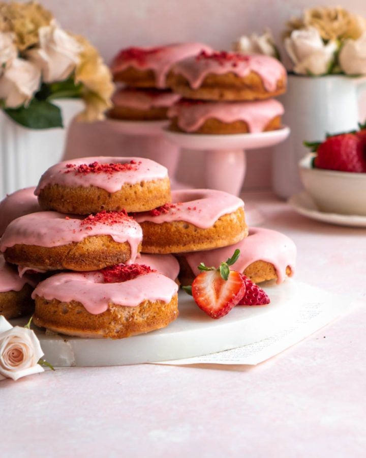 Strawberry Rose Donuts With Sour Cream