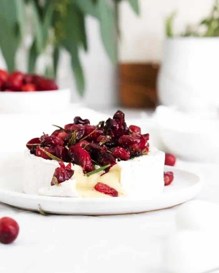 Warm Baked Brie with Savory Roasted Cranberries and Rosemary