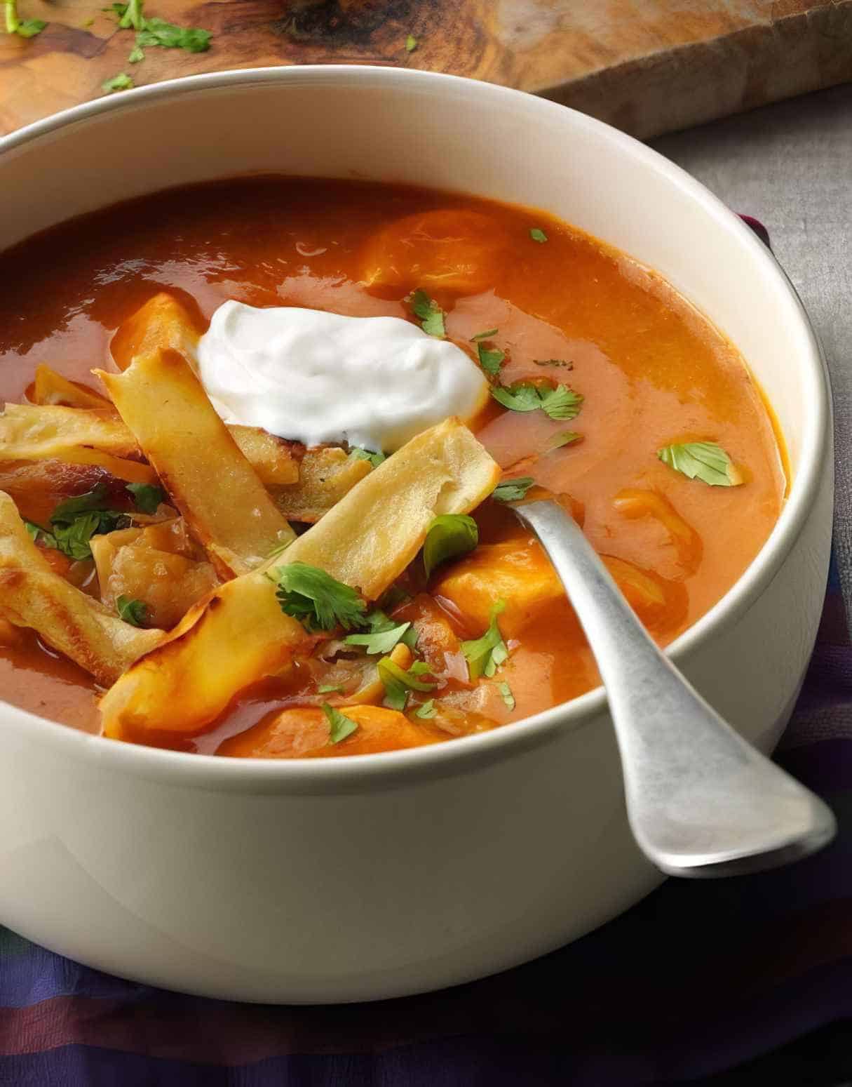 Anaheim Chicken Tortilla Soup with with Jalapenos and Cayenne