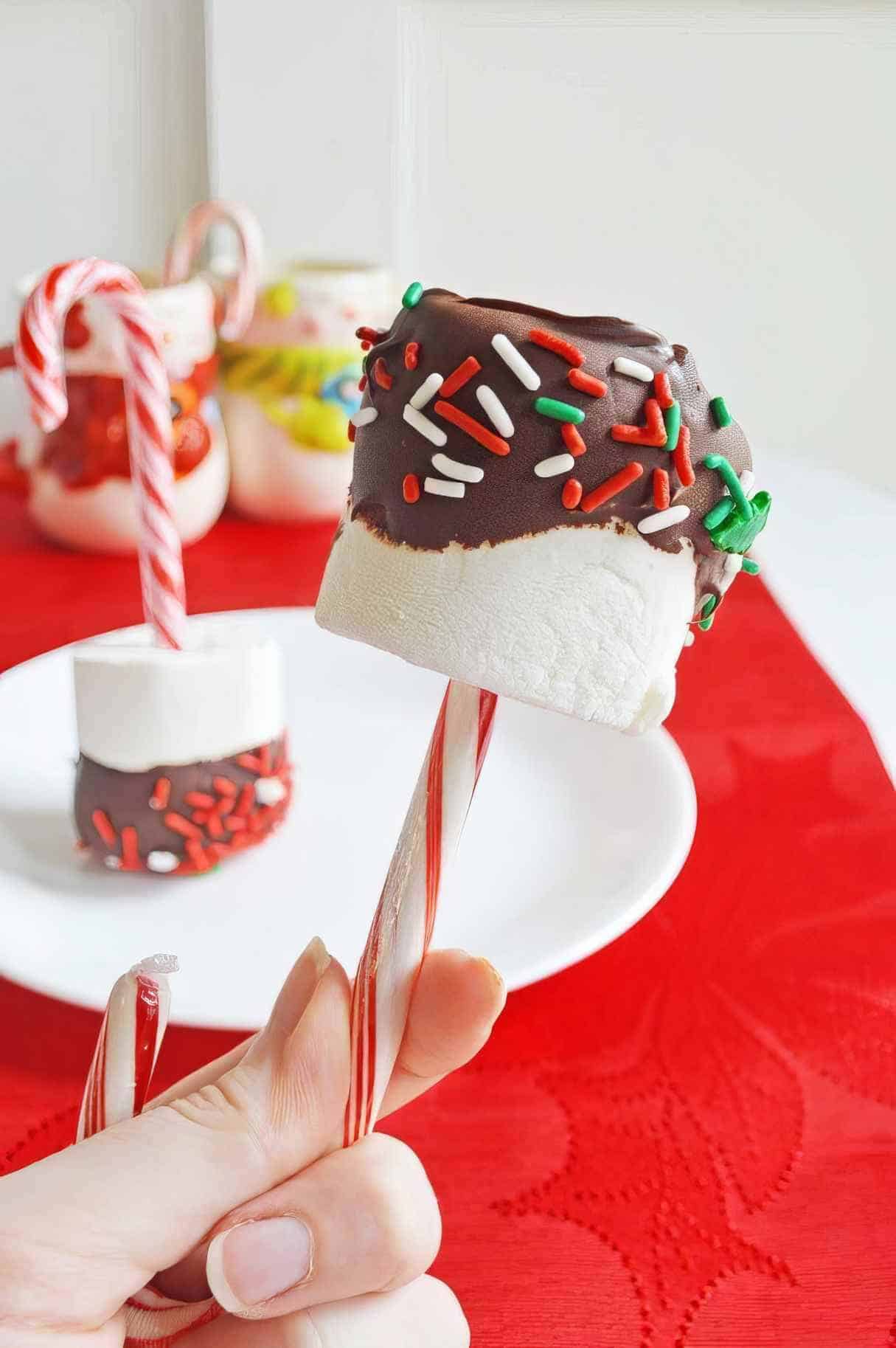 Healthy Candy Cane Marshmallow Pops