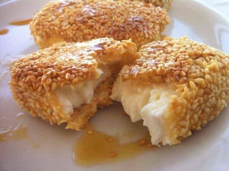 Fried Feta Honey and Sesame Seeds