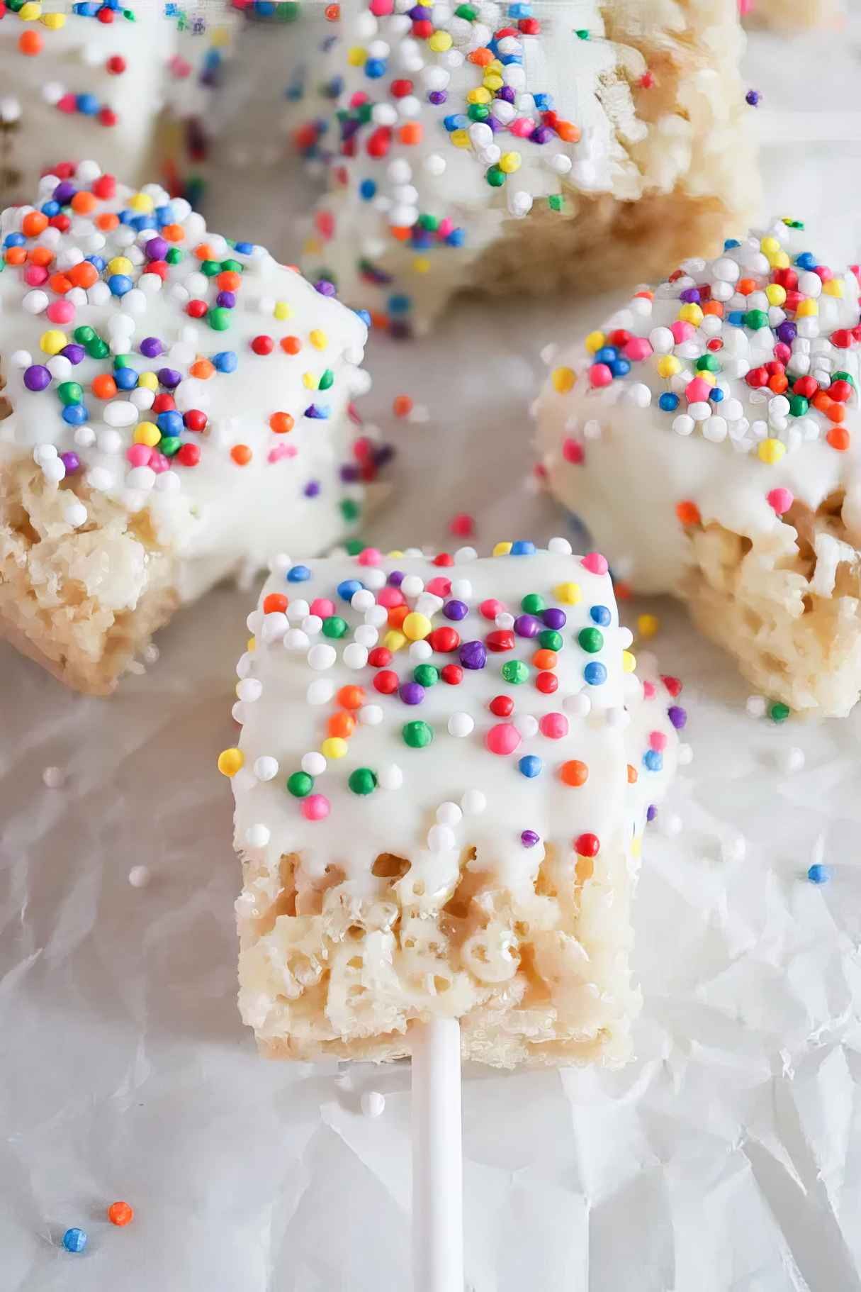 Birthday Cake Rice Krispie Treat Pops – Balanced Snack for Kids