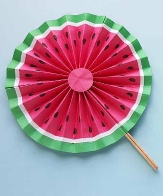 Easy Watermelon Paper Fan Craft For Kids