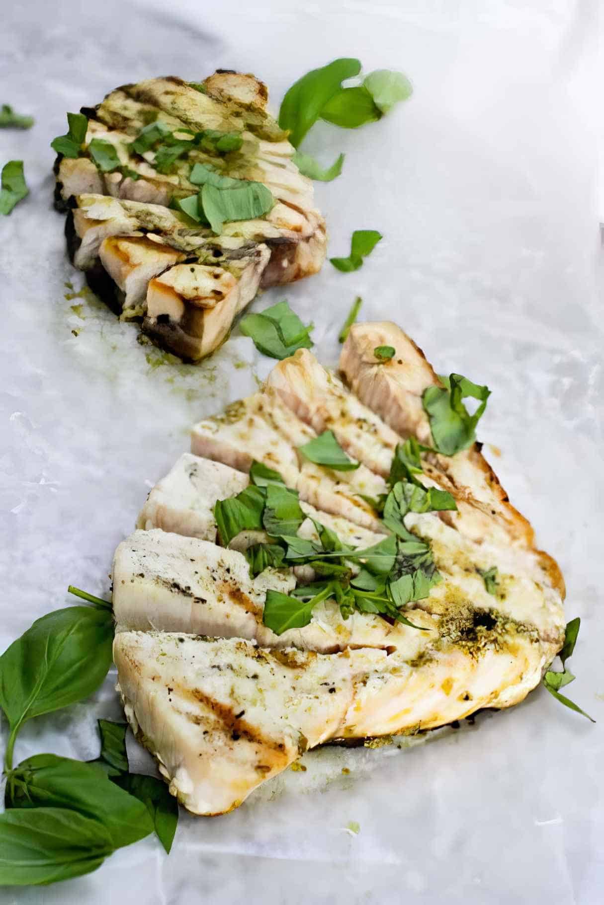 Grilled Swordfish with Homemade Basil Pesto