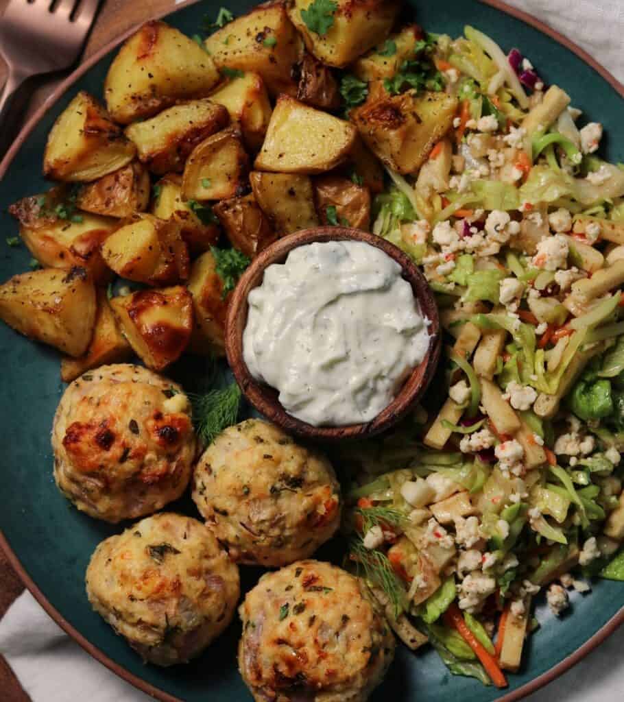 Sheet Pan Greek Chicken Meatballs and Potatoes