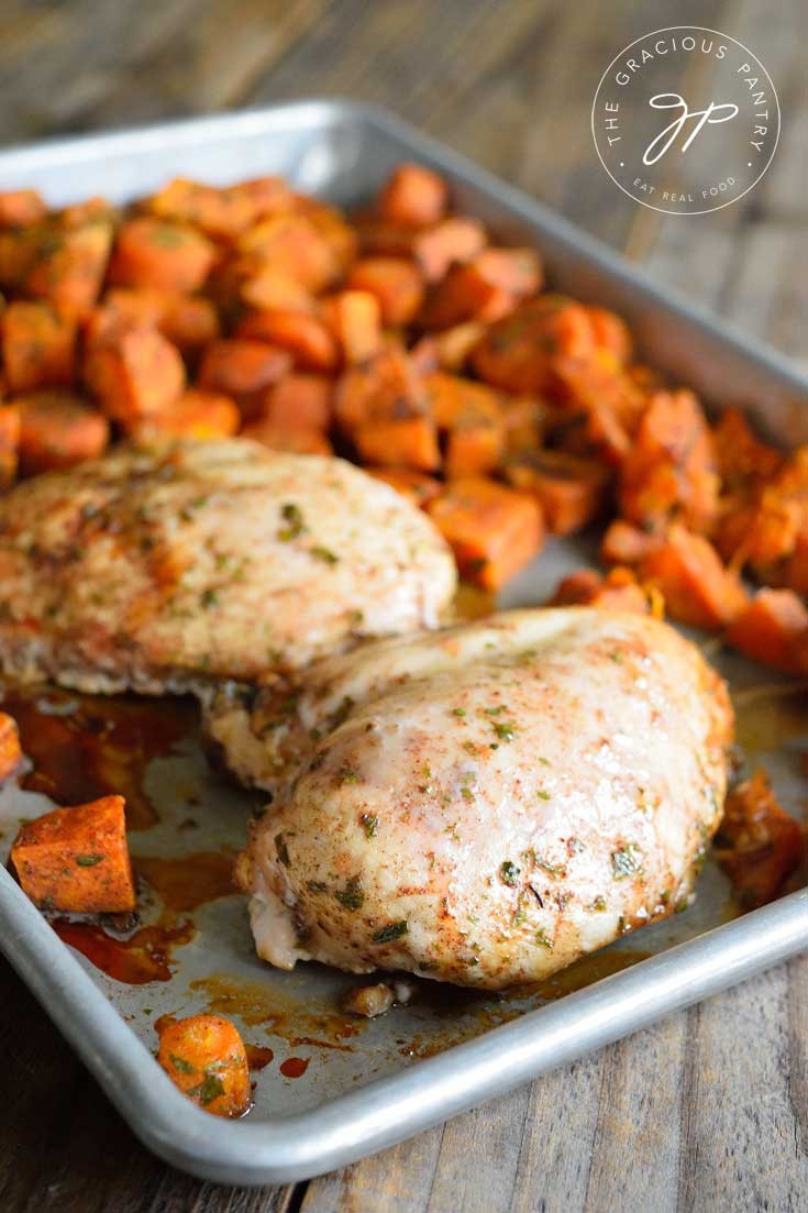 Clean Eating Cinnamon Carrots And Chicken Sheet Pan