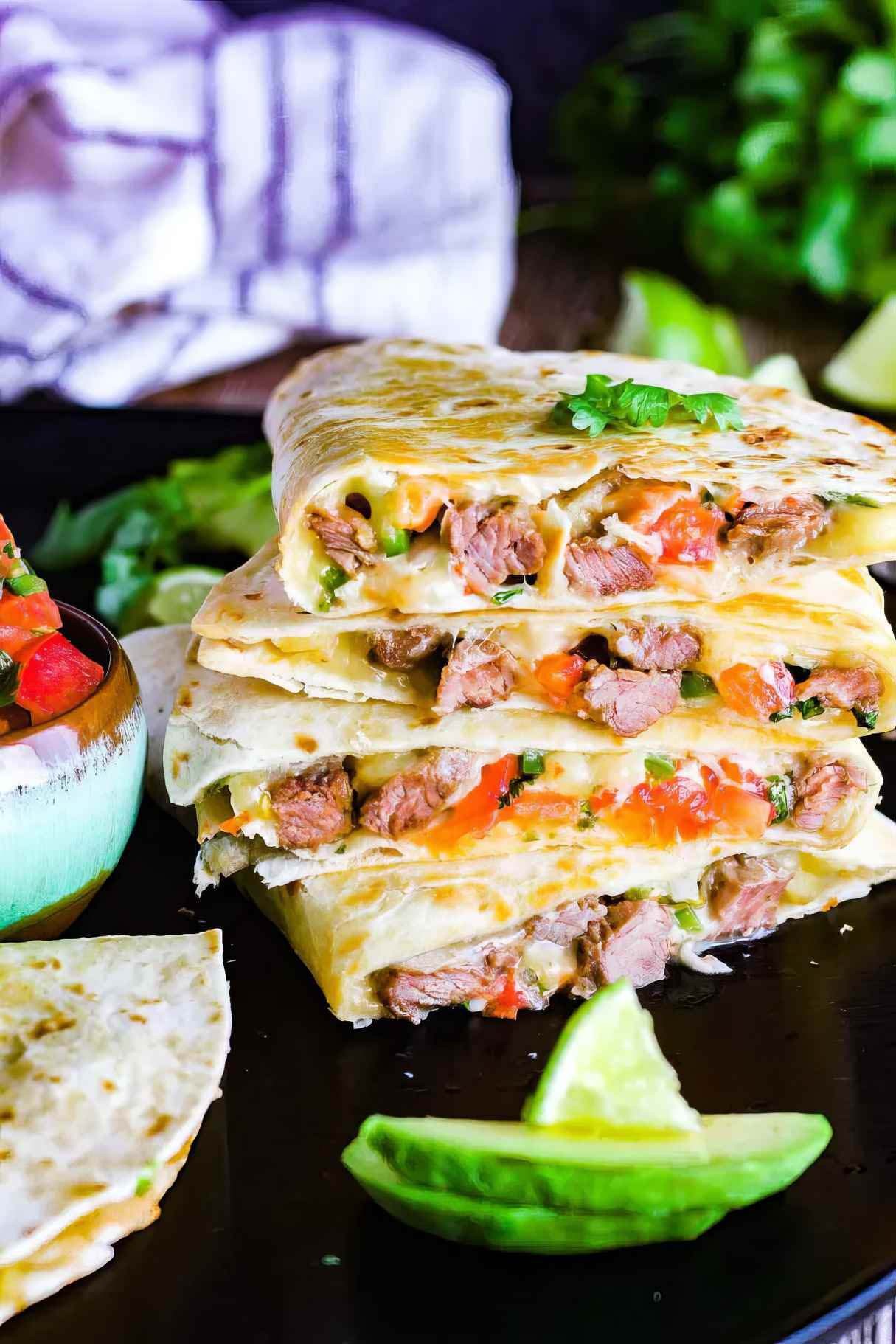 Carne Asada Quesadillas with Marinated Steak, Plenty of Cheese, and Pico de Gallo