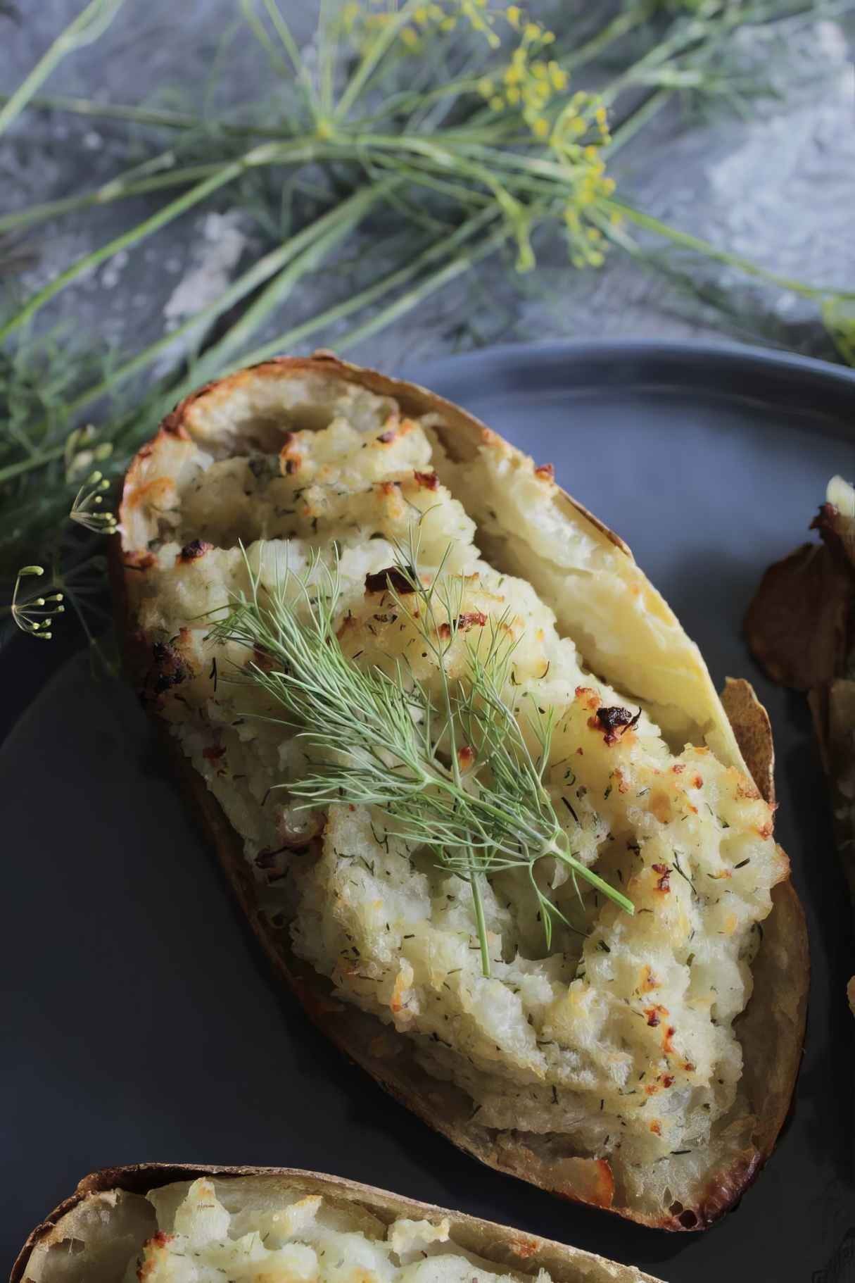 Crispy Twice Baked Potatoes with Roasted Garlic