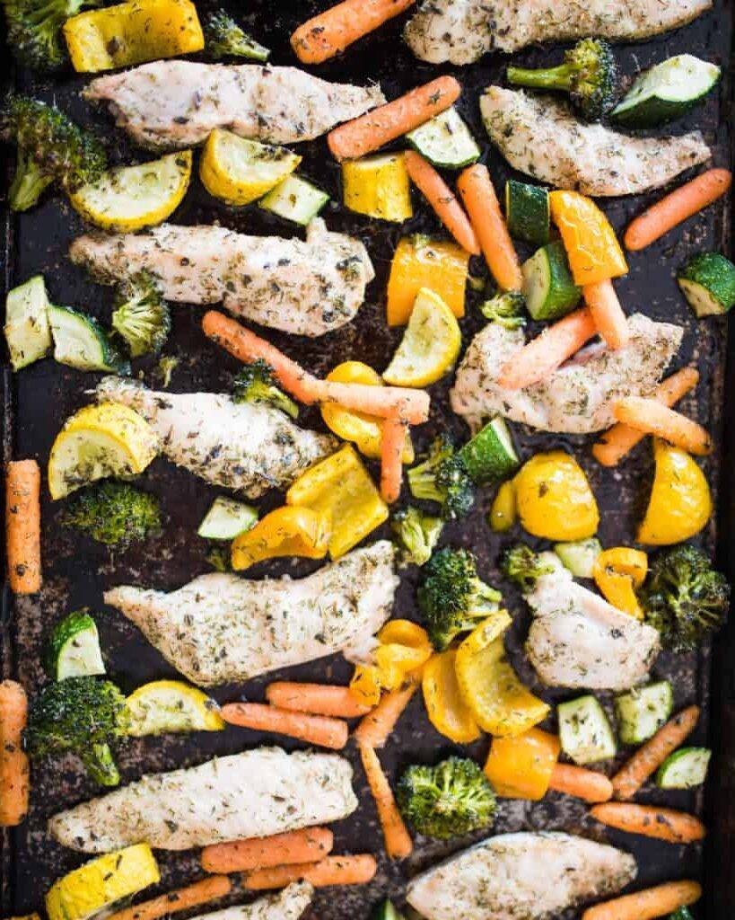 Easy Paleo Tzatziki Sauce with Sheet Pan Chicken & Veggies