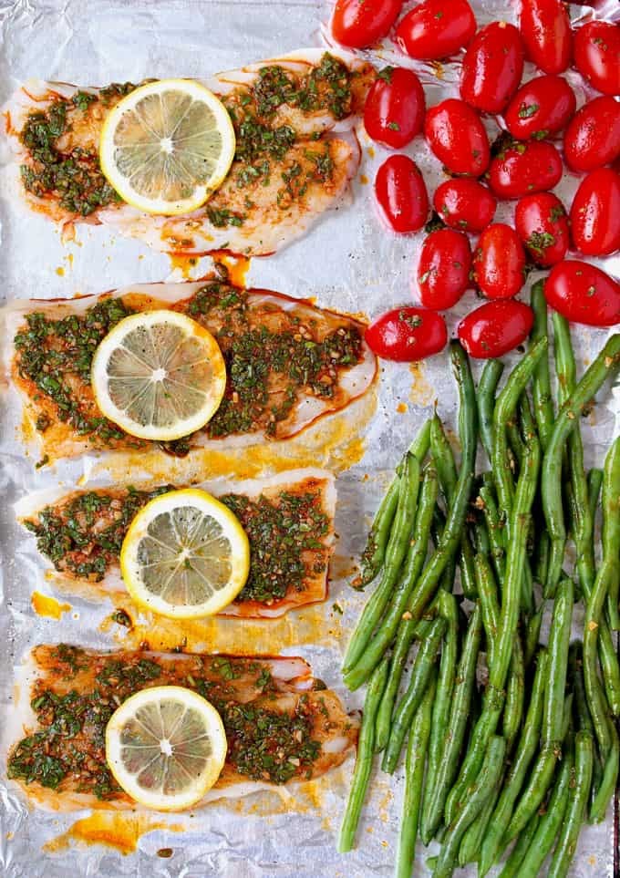 Sheet Pan Cod with Moroccan Chermoula Sauce