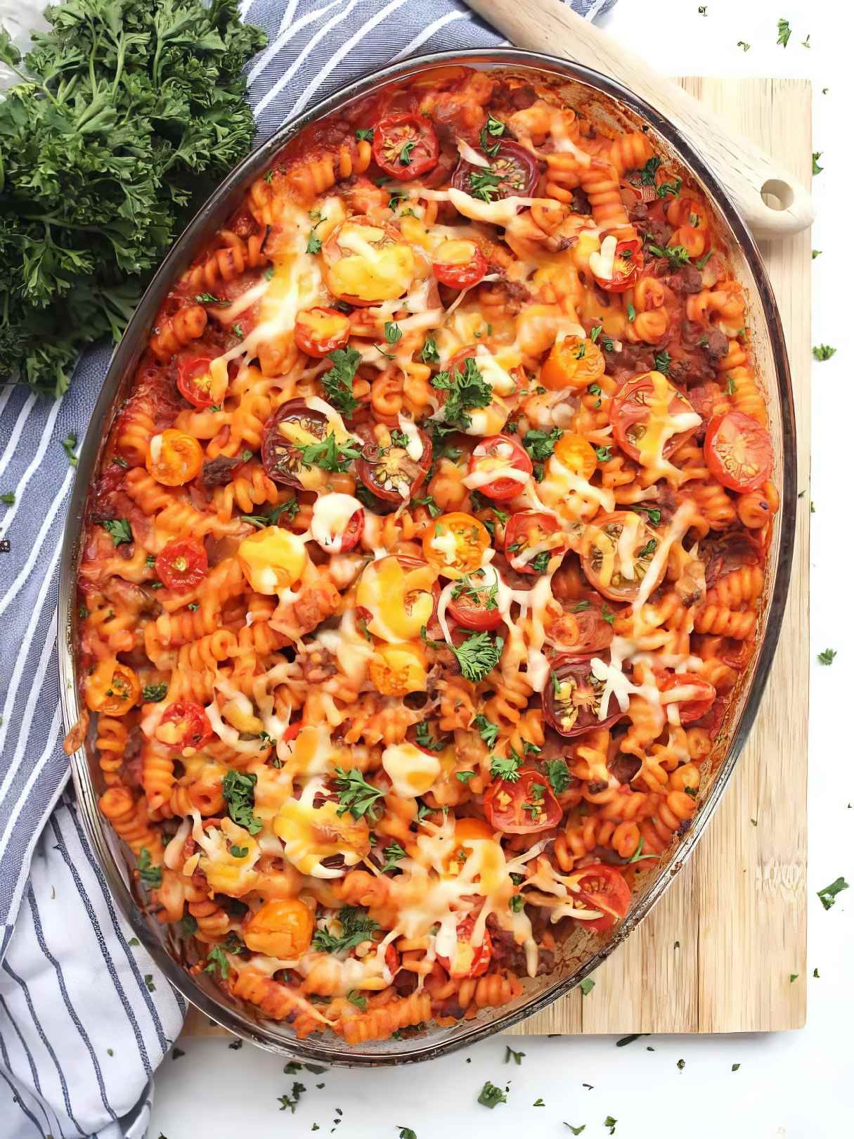 Ground Beef and Tomato Pasta Bake for an Easy Dinner