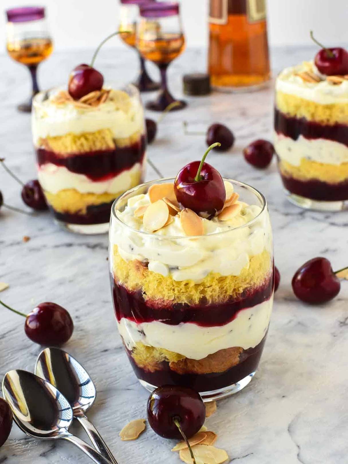 Trifle Desserts with Creamy Mascarpone and Cherries