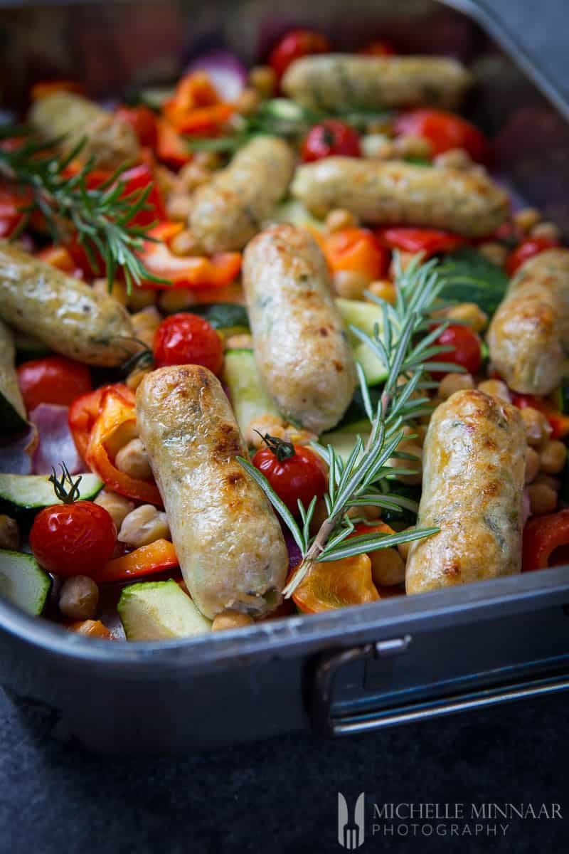 Sausage and Veggies Traybake & Chickpeas