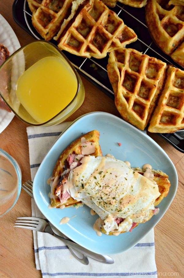 Egg and Ham Savory Waffle Stacks