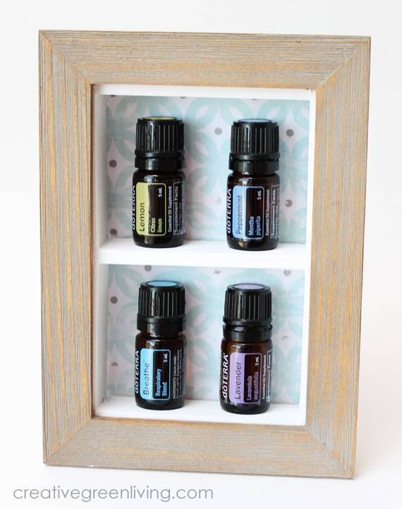 DIY Desktop Essential Oil Display Shelf from a Picture Frame