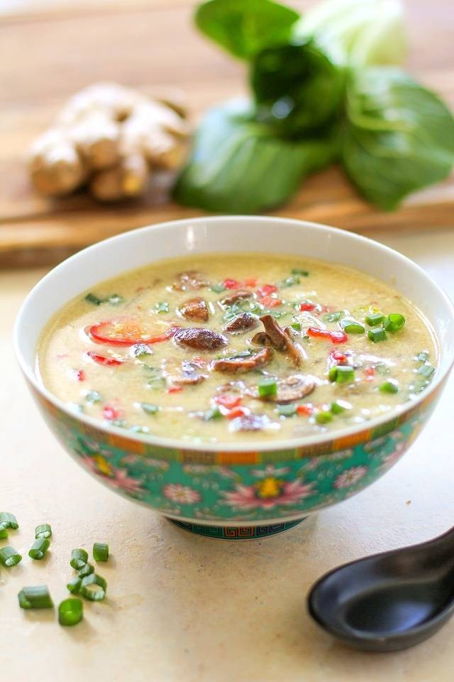 Egg Drop Soup with Bok Choy and Mushrooms