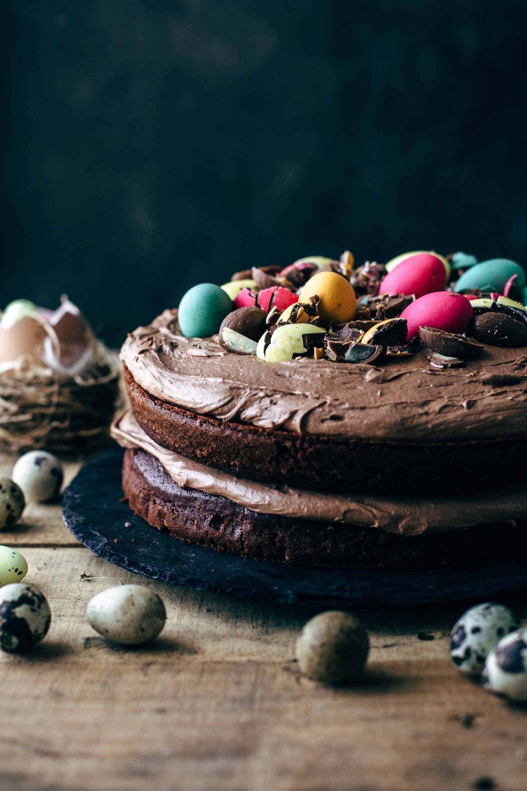 Easter Eggs Cake with Chocolate Marshmallow Frosting