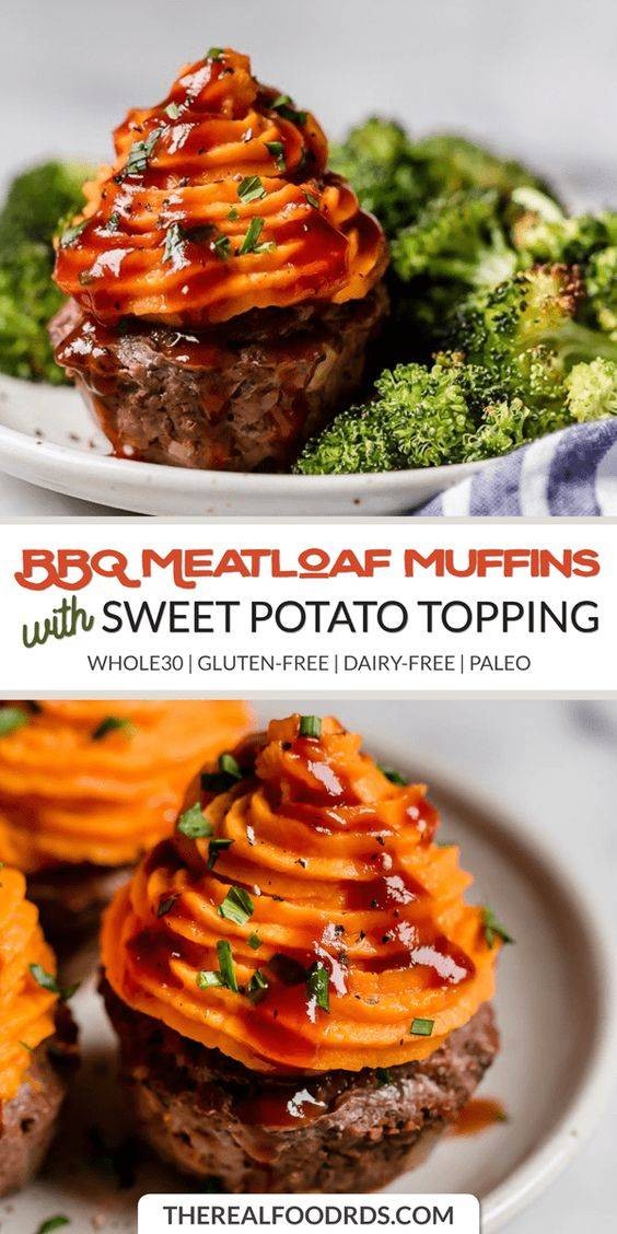 BBQ Meatloaf Muffins with Sweet Potato Topping